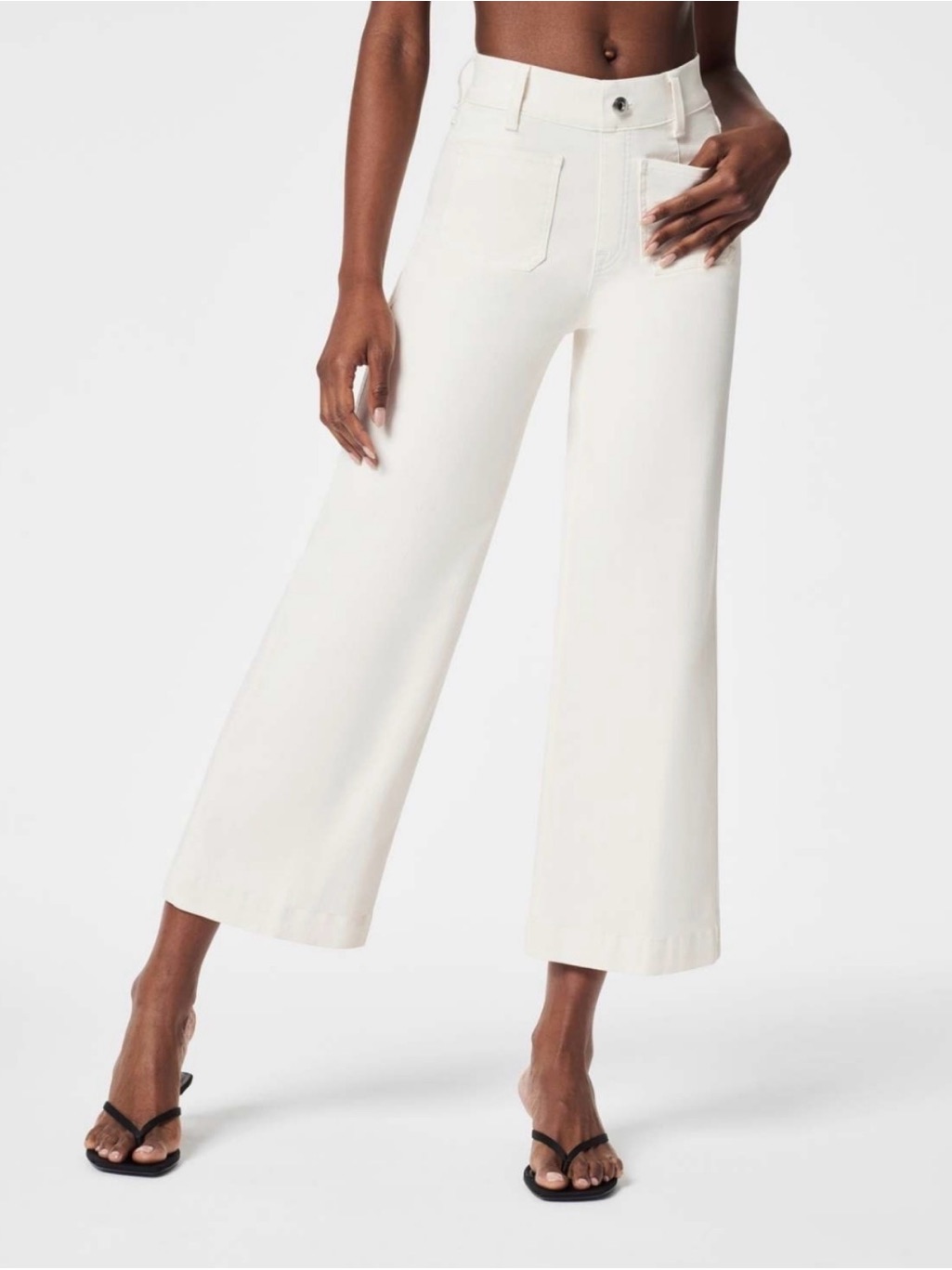 Spanxshape Everywear Cropped Wide Leg Jeans With Patch Pockets, White